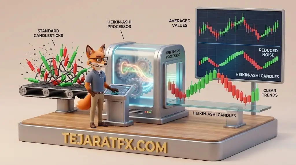 نمودار کندل هیکن آشی راهنمای جامع Heikin Ashi Candlesticks برای تریدرهای فارکس کشف روند با اندیکاتور هیکن آشی